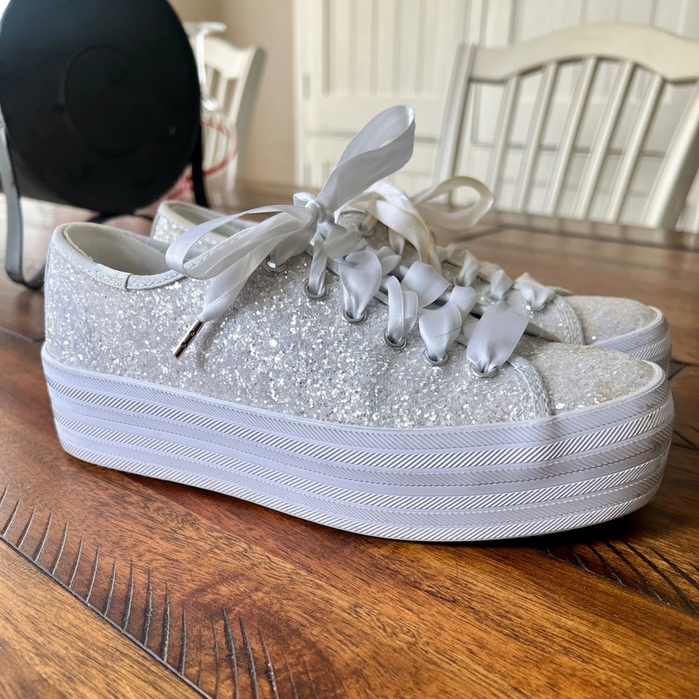 Keds x Kate Spade Triple Glitter Silver Platform Sneakers